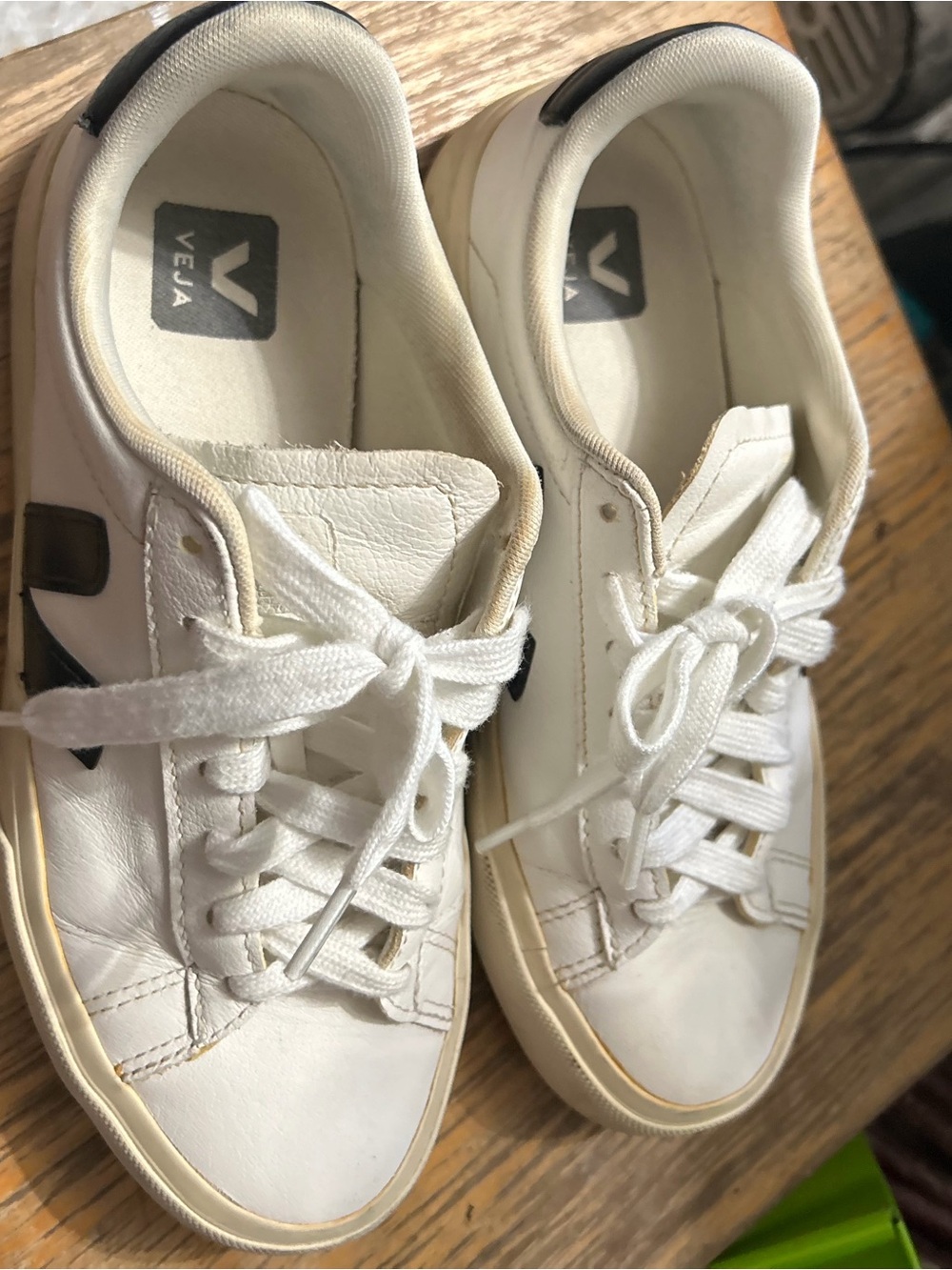 Veja White Leather Low-Top Sneakers with Black V Logo
